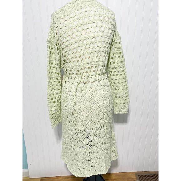 Free People‎ Sweet Talker Long Crochet Cardigan Honeydew Green XS Extra Small - Picture 7 of 13